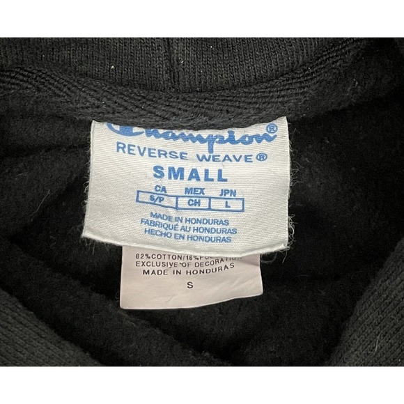 Vintage Champion Men's Small Hoodie Reverse Weave Black Graphic Print Pullover - Picture 3 of 8
